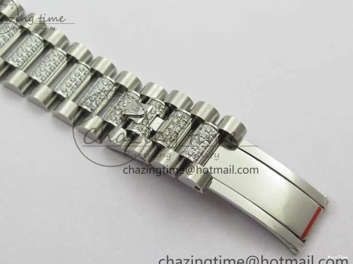 MiroTime 0309 SmoothTexture Day-Date 36mm 128239 SS Crystal BP Best Edition Black MOP Crystal Marker Dial on SS President Bracelet A 2681